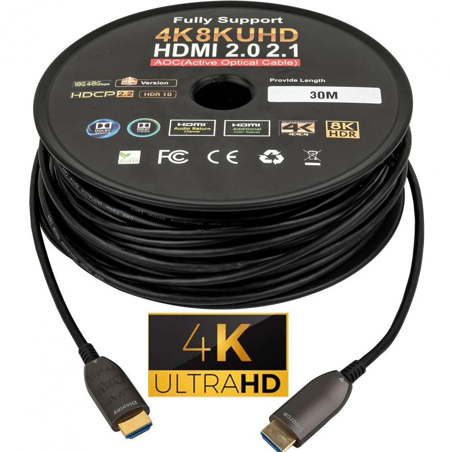 Fiber Hdmi Cable 2.0/2.1 Aoc(active Optical Cable) 30awg Copper Support 4k 8k Uhd