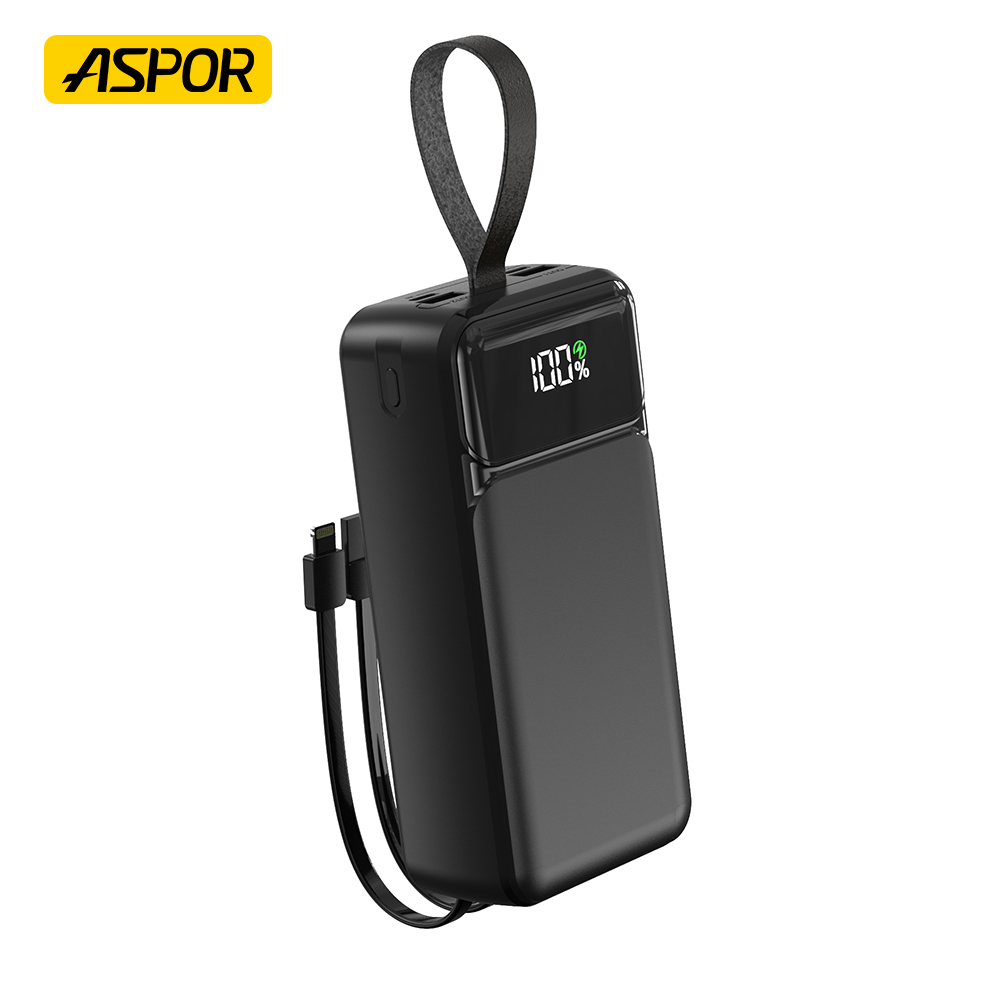Aspor A319 50000mAh 22.5W Power Bank – Built-in Cable High-Speed Fast Charging